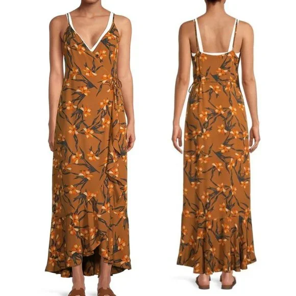 L*SPACE Wendy Floral Wrap Maxi Cover up DRESS Size XS Love Song Orange NEW $158 - Picture 7 of 12